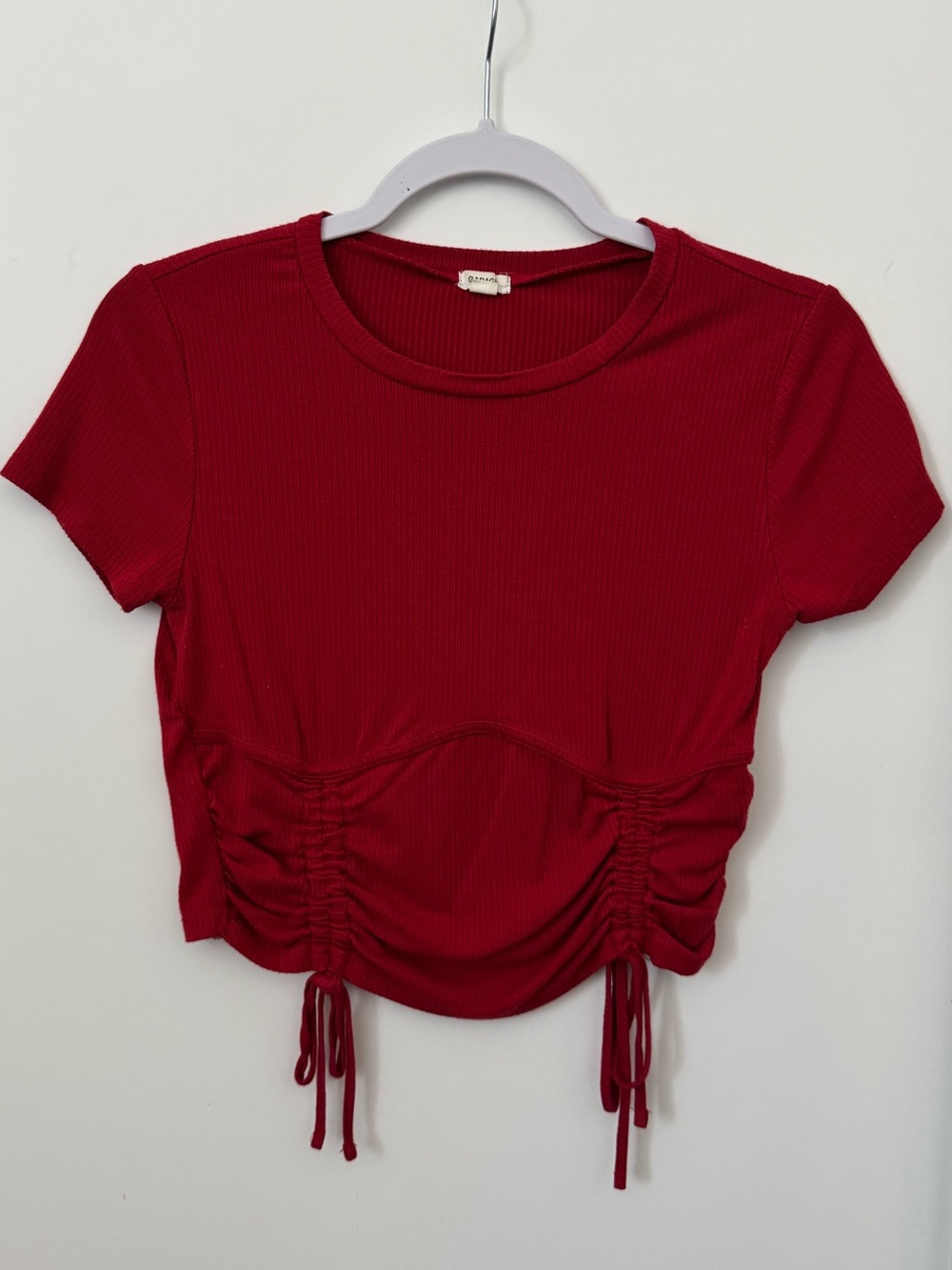 Garage Red Ribbed Ruched Cropped Top Size Medium - Picture 2 of 8